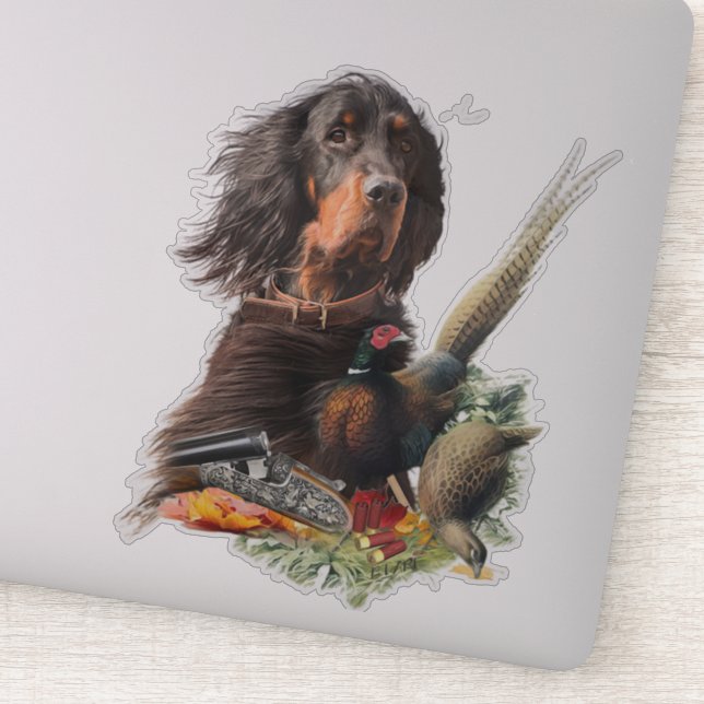 Pegatina Gordon setter con faisanes, arte (Detalle)