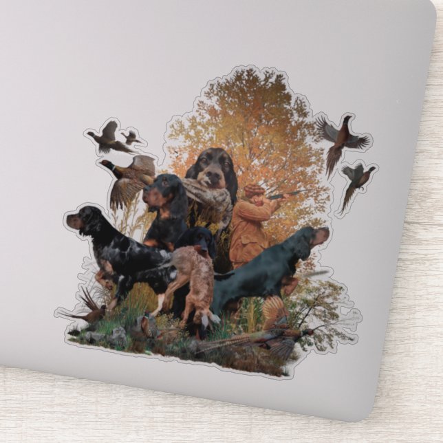 Pegatina Gordon Setter, temporada de caza (Detalle)