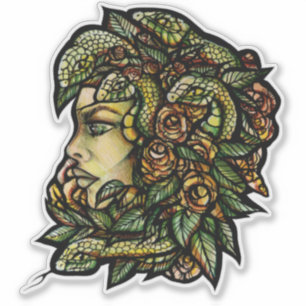 Pegatina Gorgon de las serpientes verdes de Medusa