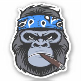 Pegatina Gorila motero fumando puro arte animal