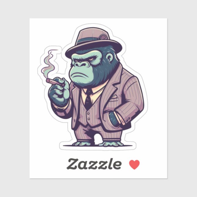 Pegatina gorila rey, gorila mafia, (Hoja)