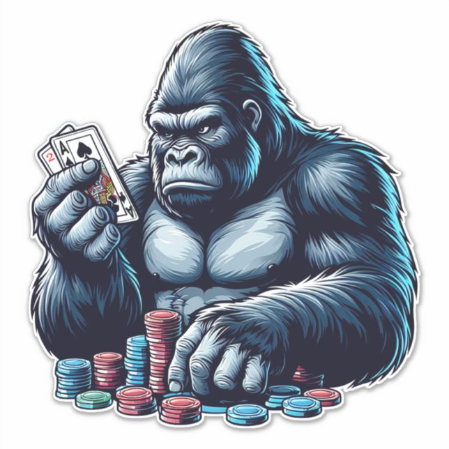 Pegatina gorilla ape jugar cartas póker jugar casino (Anverso)