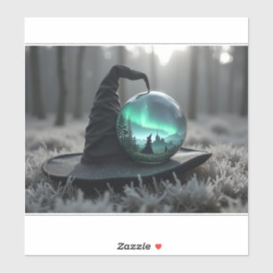 Pegatina Gorra de brujas y bola de cristal