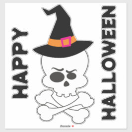 Pegatina Gorra de cráneo, huesos cruzados y brujas