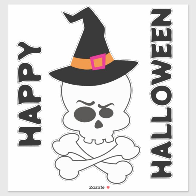 Pegatina Gorra de cráneo, huesos cruzados y brujas (Hoja)