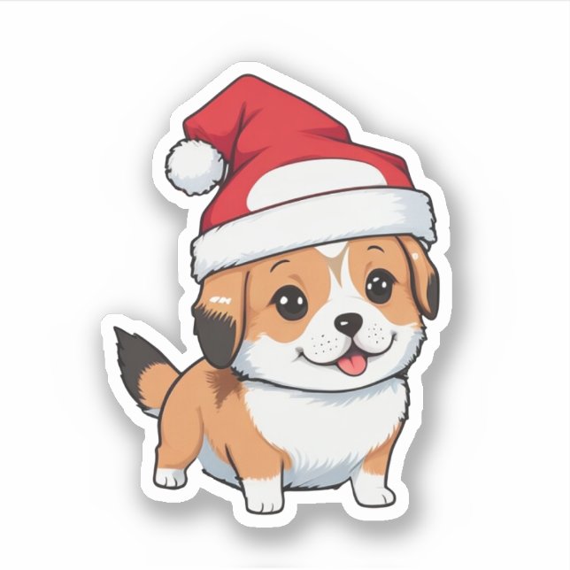 Pegatina Gorra de uso de Navidades de perro lindo (Anverso)