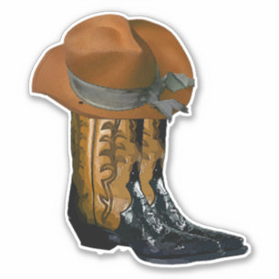 Pegatina Gorra de Vaquero Marrón y Boots Country Western Ar