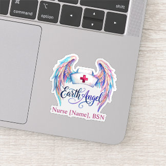 Pegatina Gorrito de enfermera con alas de acuarela "Ángel d