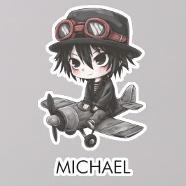 Pegatina Gothic Boy Pilot flies Airplane Personalized Anime