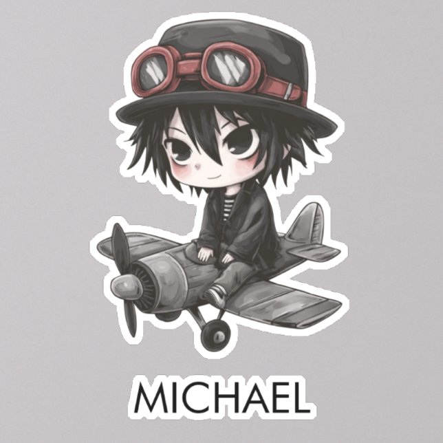 Pegatina Gothic Boy Pilot flies Airplane Personalized Anime (Subido por el creador)