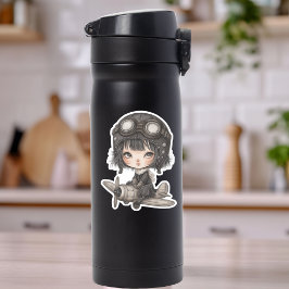 Pegatina Gothic Girl Pilot flying Airplane Cute Anime