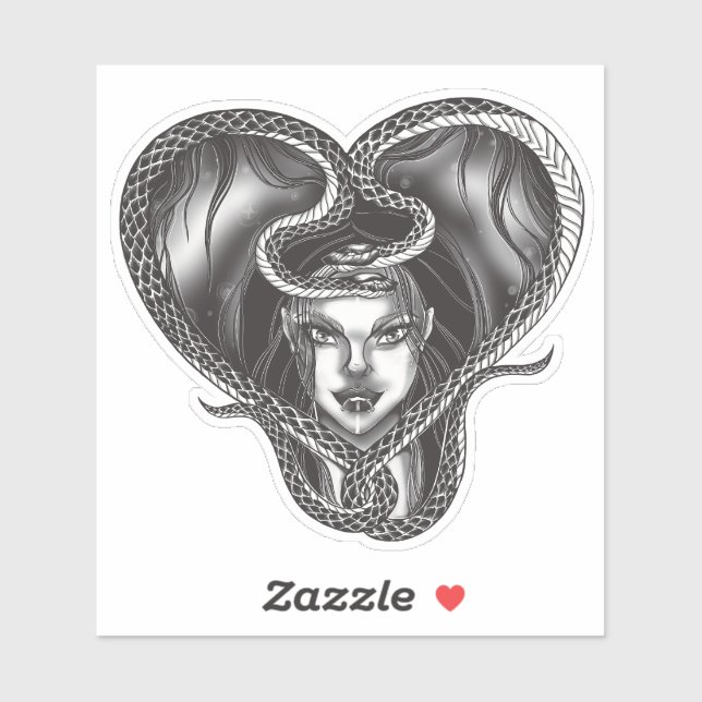 Pegatina Gothic Medusa Heart Snake Sticker Sheet (Hoja)