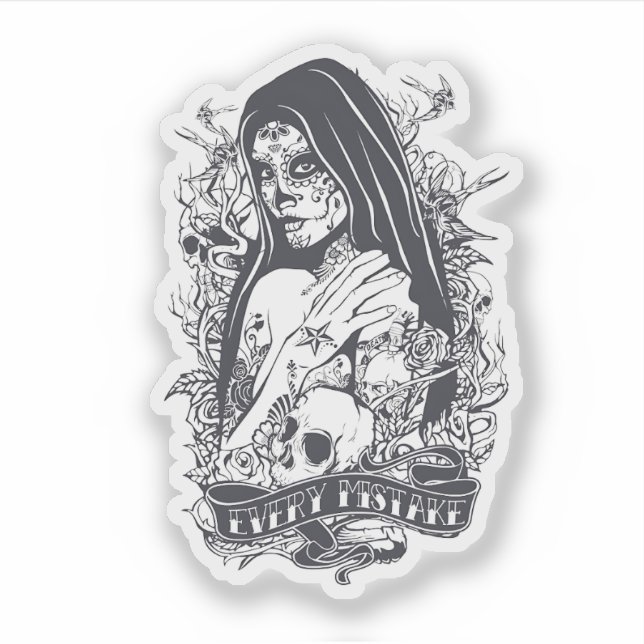 Pegatina Gothic Sugar Skull Woman Tattoo Art (Anverso)