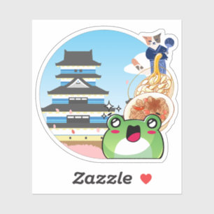 Pegatina Gourmet Viajes a Japón con Gato y Rana