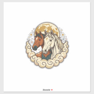 Pegatina Grabado Antiguo Caballos Cósmicos Arte Lunar