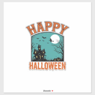 Pegatina Grabado Antiguo Feliz Halloween Casa Embrujada De
