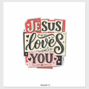 Pegatina Grabado Vintage Jesús Te Ama Tipografía Cristiana