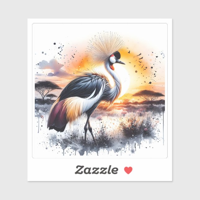Pegatina Graceful Crane en el atardecer (Hoja)