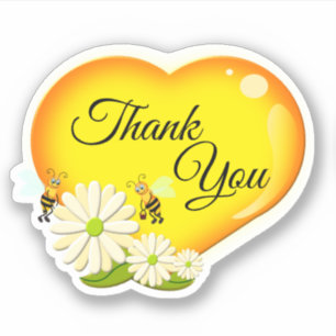 Pegatina Gracias Miel Amor Corazón Flores Y Abejas
