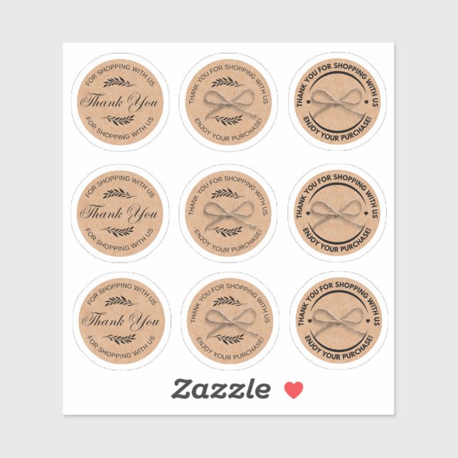 Pegatina gracias por hacer compras con nosotros, kraft 9 bu (Hoja)