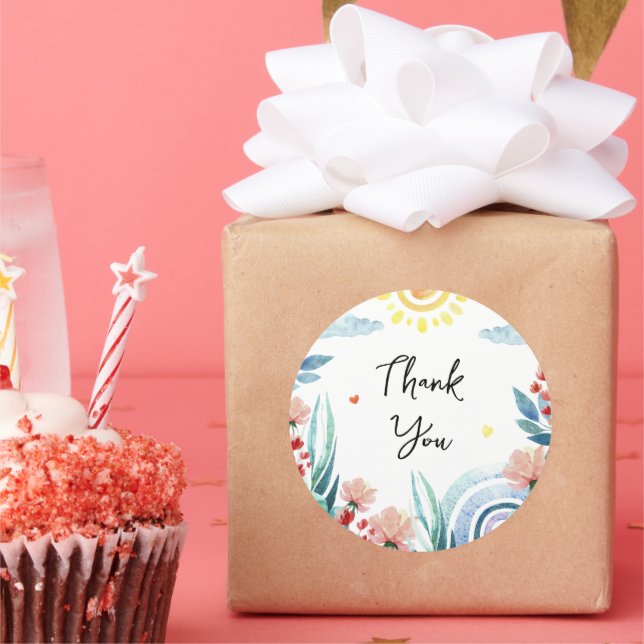 Pegatina Gracias por la ducha de bebé con diseño. (Fiesta)