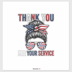 Pegatina Gracias Por Su Servicio Patriótico Desordenado Bun