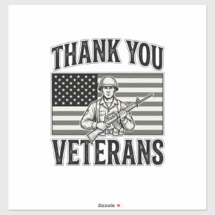 Pegatina Gracias Veteranos Camiseta Soldado Bandera Vintage