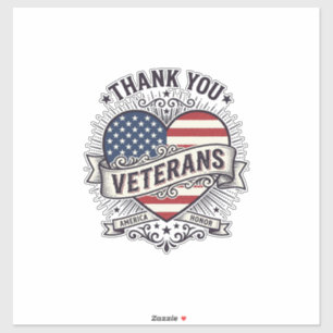 Pegatina Gracias Veteranos Corazón Patriótico Diseño Vector