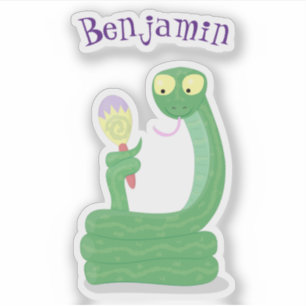 Pegatina Graciosa serpiente verde con maraca personalizado