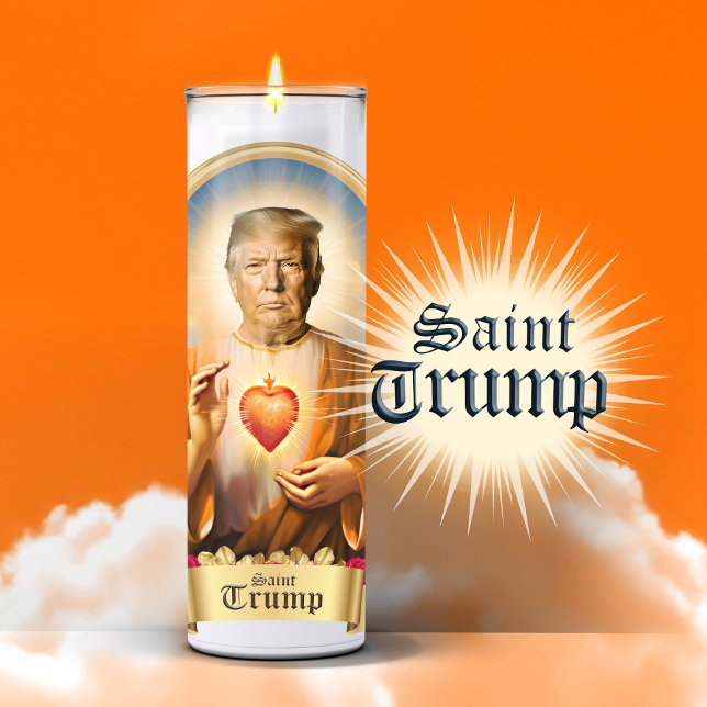 Pegatina Graciosa vela de la oración de Saint Trump (Saint Donald Trump Devotional Prayer Candle Sticker Label)