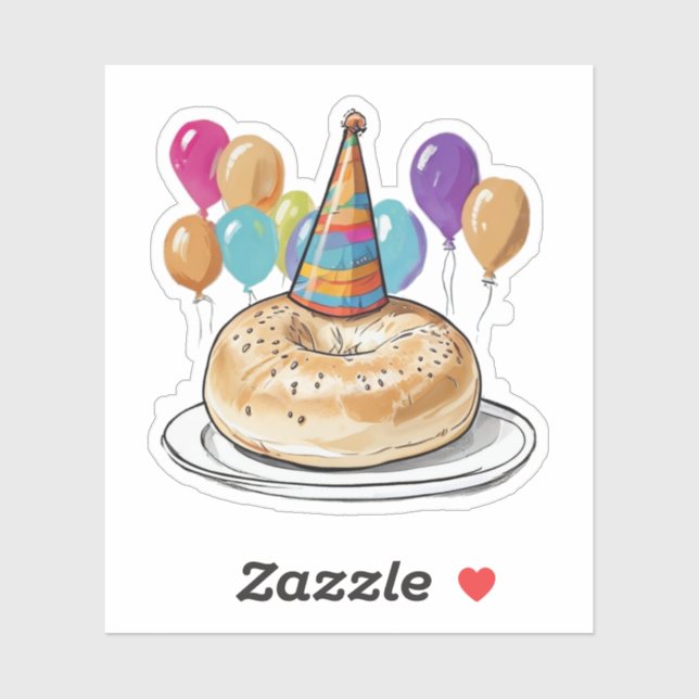 Pegatina Gracioso Bagel con Gorra Fiesta y globos (Hoja)