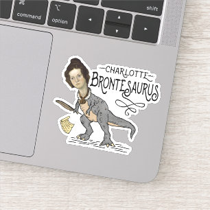 Pegatina Gracioso Charlotte Bronte Saurus Lector de Libros 