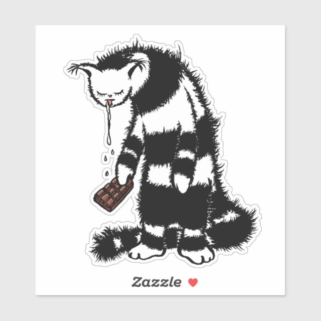 Pegatina Gracioso Chocolate Cat Lover - Tinta Dibujada Gato (Hoja)