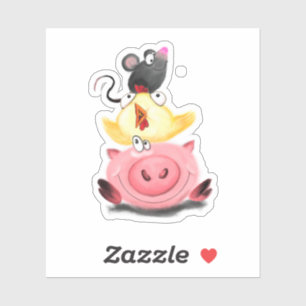 Pegatina gracioso de amigos de pollo y ratón