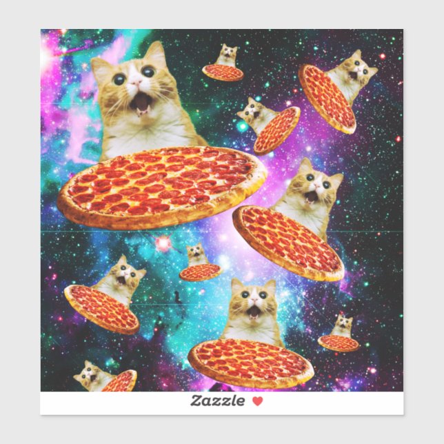 Pegatina Gracioso gatito de pizza espacial (Hoja)