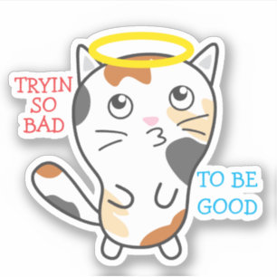 Pegatina Gracioso gatito malo calico gato halo personalizad