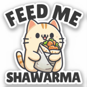 Pegatina Gracioso gato comiendo Shawarma Wrap Feed Me Shawa