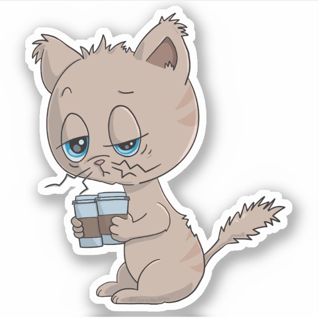 Pegatina Gracioso gato para beber café (Anverso)