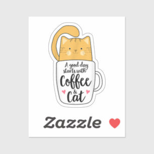 Pegatina Gracioso Naranja Cat Coffee Mug Cat Lover