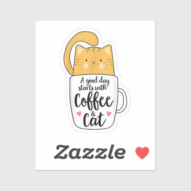 Pegatina Gracioso Naranja Cat Coffee Mug Cat Lover (Hoja)