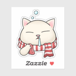 Pegatina Gracioso Navidad Gato con bufanda con nariz raras