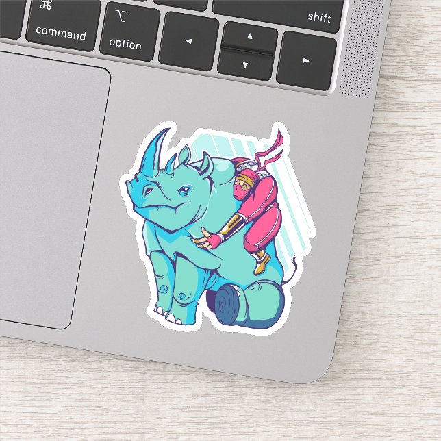 Pegatina Gracioso Ninja Riding Rhino Personalizado (Detalle)