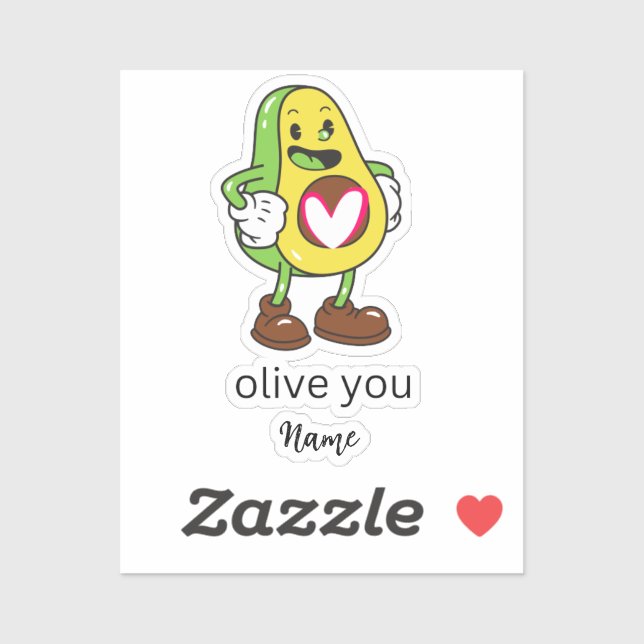 Pegatina Gracioso Olive You Humor Add Name Personalizable r (Hoja)