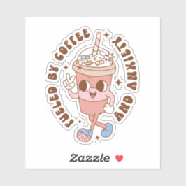 Pegatina Gracioso retro alimentado por el café y la ansieda