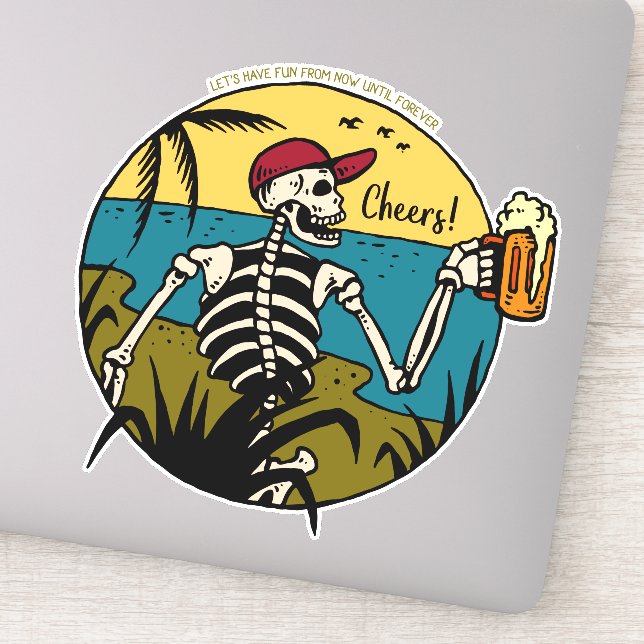 Pegatina Gracioso Skeleton Cheers Desde La Playa (Detalle)