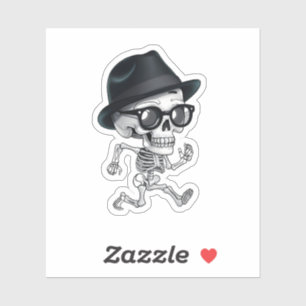 Pegatina Gracioso Skeleton con Gorra negro y lentes quirky
