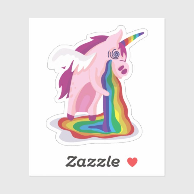 Pegatina Gracioso unicornio vómito arcoiris en forma de Gua (Hoja)