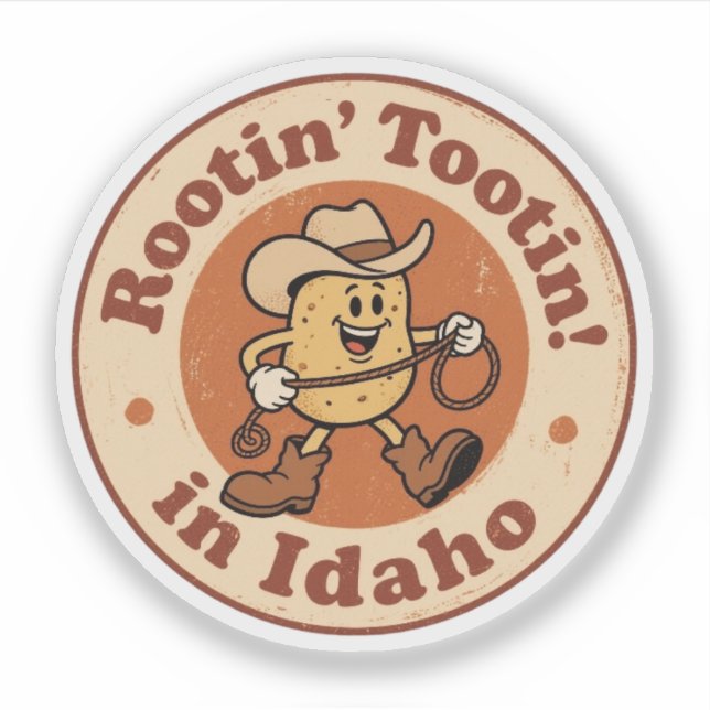 Pegatina Gracioso Vintage Idaho Potato Cowboy Retro (Anverso)