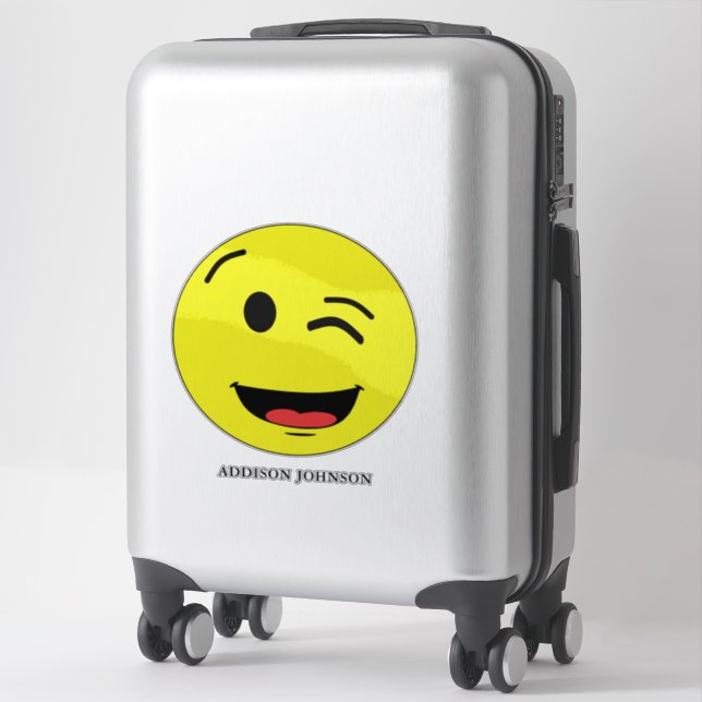 Pegatina Gracioso Wink & Smile Emoji Cara Amarilla Añadir n (Maleta)