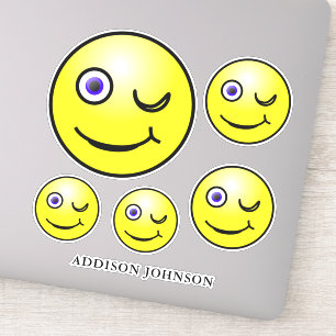 Pegatina Gracioso Wink & Smile Emoji Rostros amarillos Añad